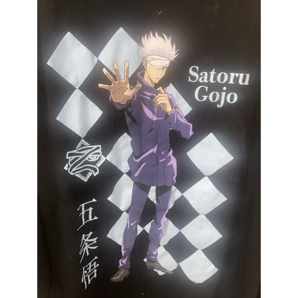 Gojo Satoru Jujutsu Kaisen Black Cotton T-Shirt Unisex Long Sleeves Sz Large - Picture 3 of 7
